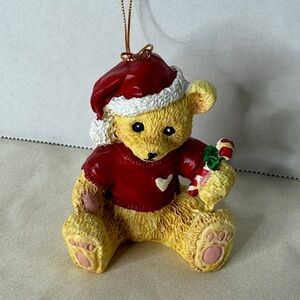 VTG‎ 1995 Claire’s Christmas Bear Ornament Santa Hat Sweater Candy Cane Cute